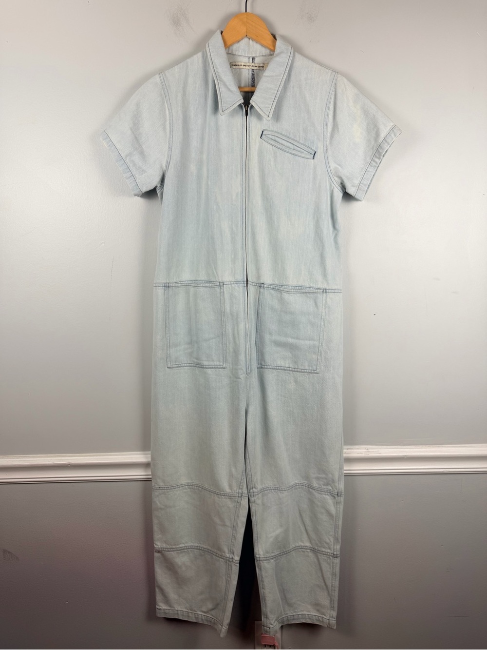 Shades of Grey Micah Cohen Short Sleeve Flightsuit light Blue Denim Jumpsuit S
